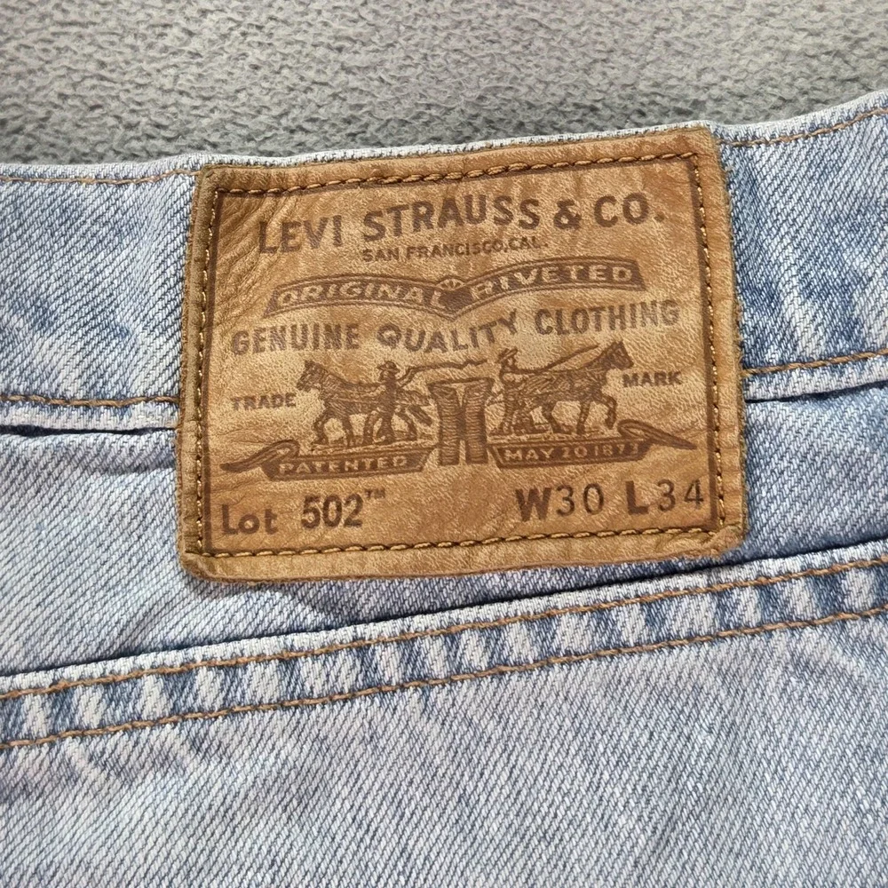 Levis 502 Jeans Mens Selvedge‎ Med Wash Tapered Whiskers Honeycomb Fits 30x26
